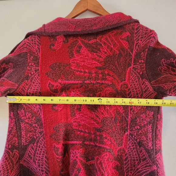 KOOI Knit Long Cardigan Sweater Red Draped Collar Lambswool Pockets Size Medium - Picture 11 of 13